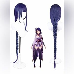 Genshin Impact Raiden Shogun Wig Beelzebul Cosplay Purple Wigs 100cm Costume Wig